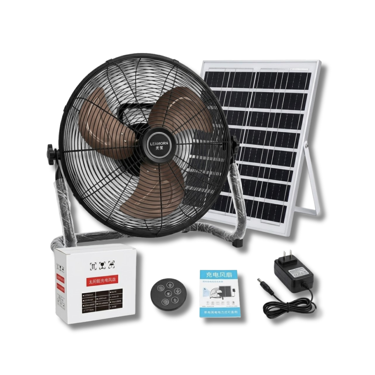 Quạt Sạc Tích Điện Chân Quỳ Leamorn Kèm Panel NLMT | Pin 26,400mAh - Sải Cánh 16 Inch