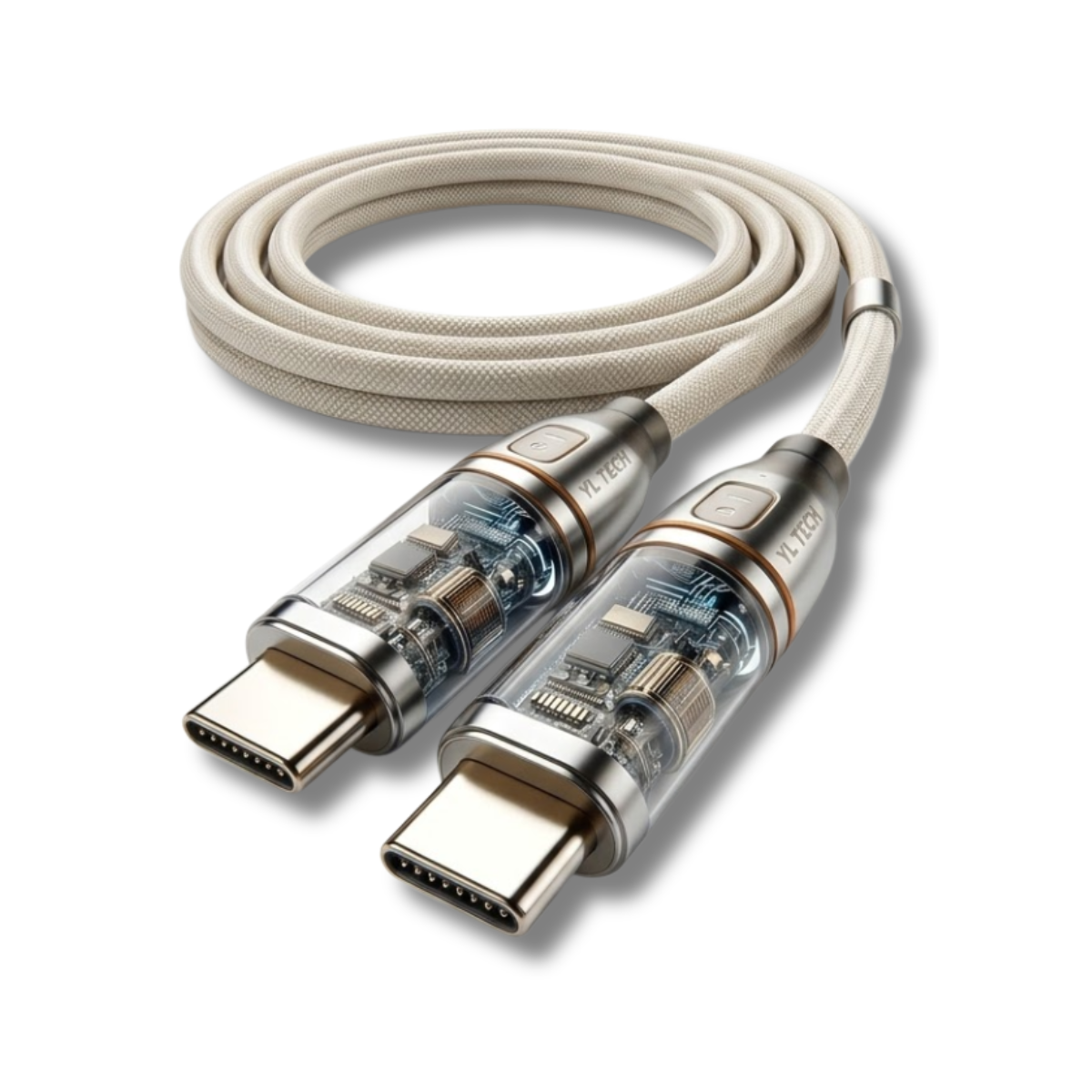 Cáp Sạc Nhanh Type-C to Type-C 100W | Dài 2m Thiết Kế Trong Suốt Mạ Vàng Cao Cấp