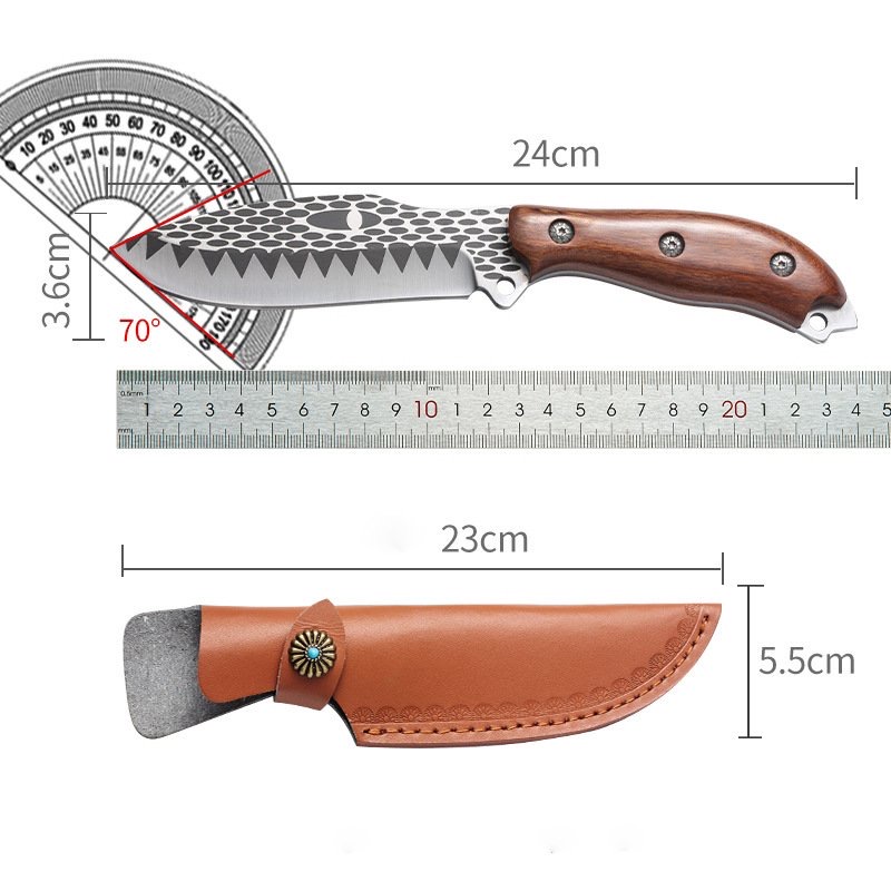 Dao Săn Cao Cấp Crocodile Tooth Pattern Hunting Knife | Thép Chống Gỉ Cán Gỗ Hương