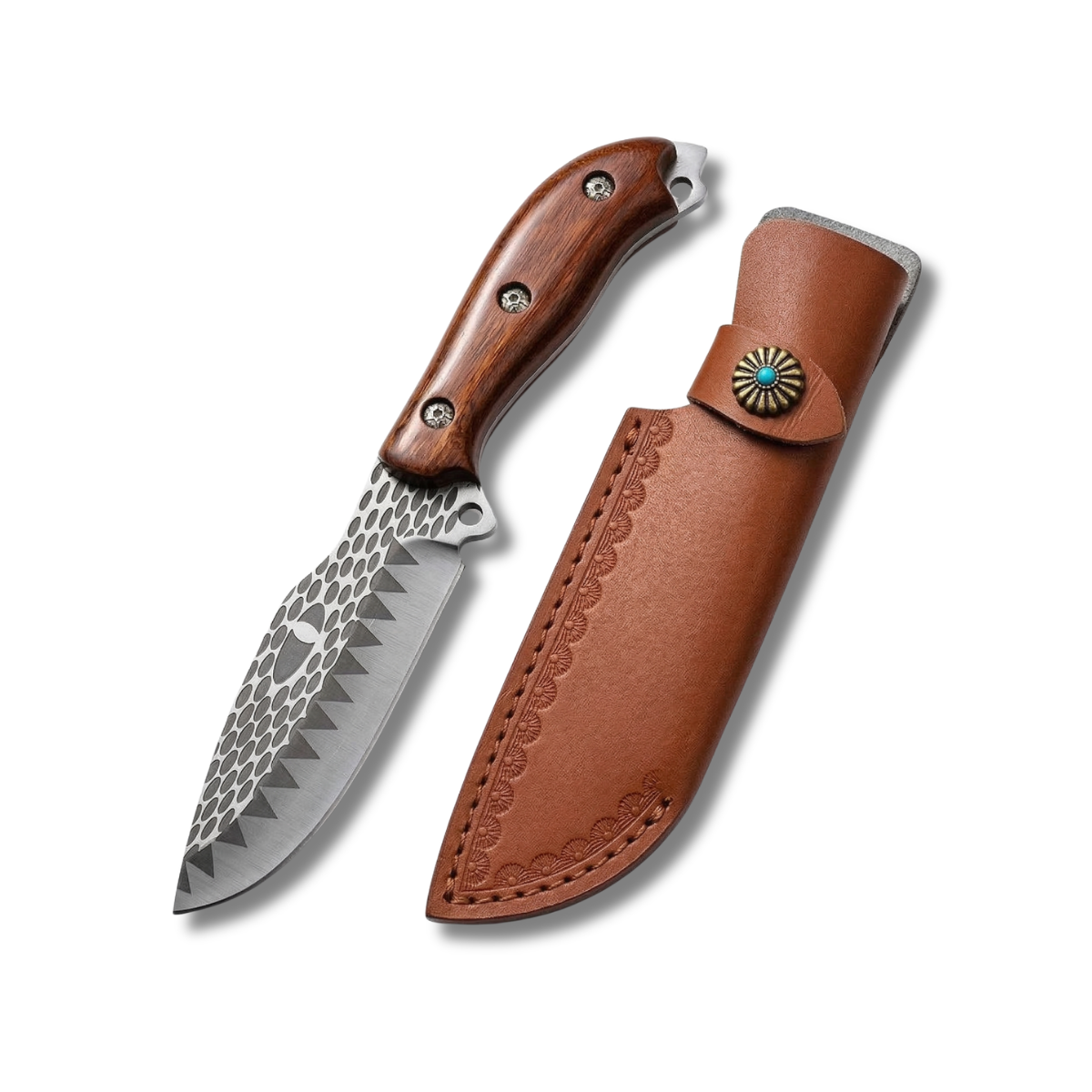 Dao Săn Cao Cấp Crocodile Tooth Pattern Hunting Knife | Thép Chống Gỉ Cán Gỗ Hương